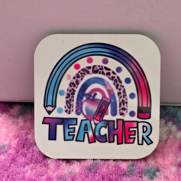 Teacher Blue Pencil Handmade Square Refrigerator Magnet - Picture 1 of 3